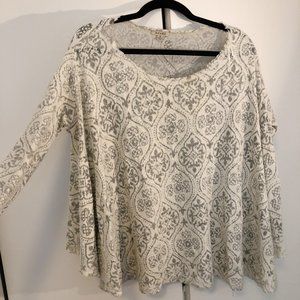 ANAMA Grey Motif Textured Flowy Long Sleeve Top